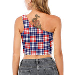 American Independence Day Plaid Print One Shoulder Crop Top