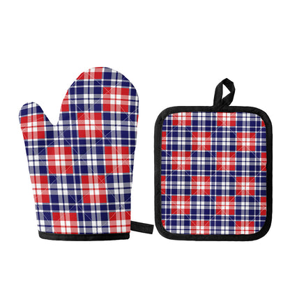 American Independence Day Plaid Print Oven Mitt And Pot Holder Set