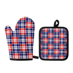 American Independence Day Plaid Print Oven Mitt And Pot Holder Set