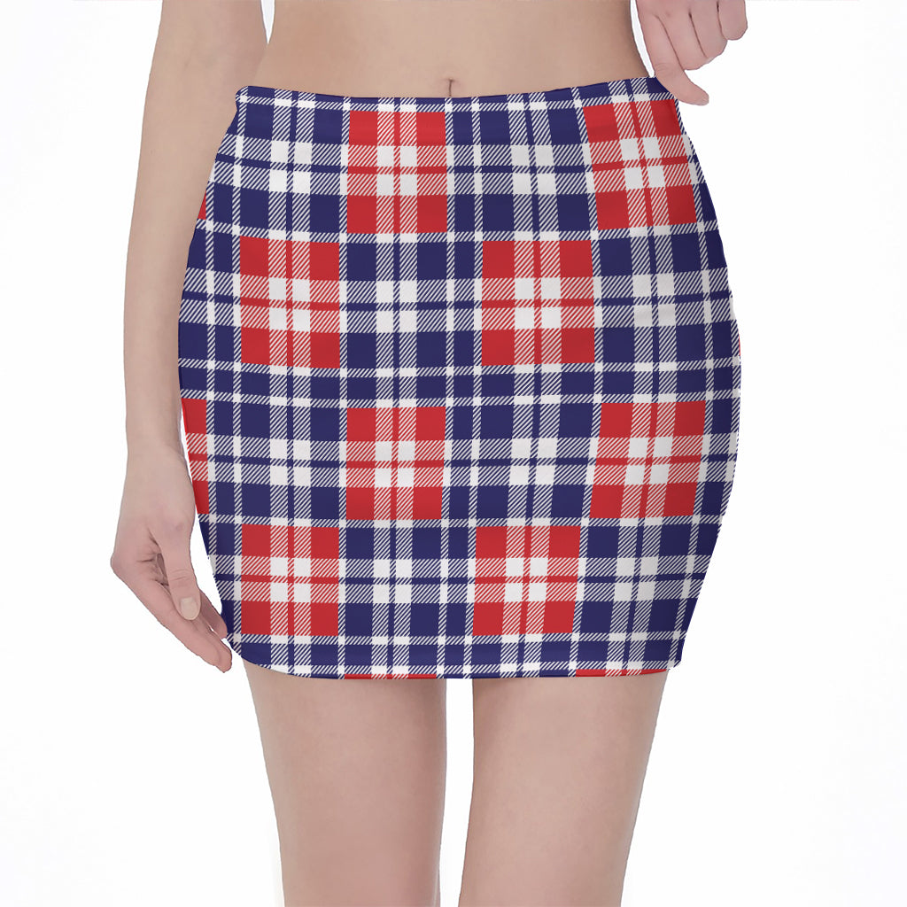 American Independence Day Plaid Print Pencil Mini Skirt