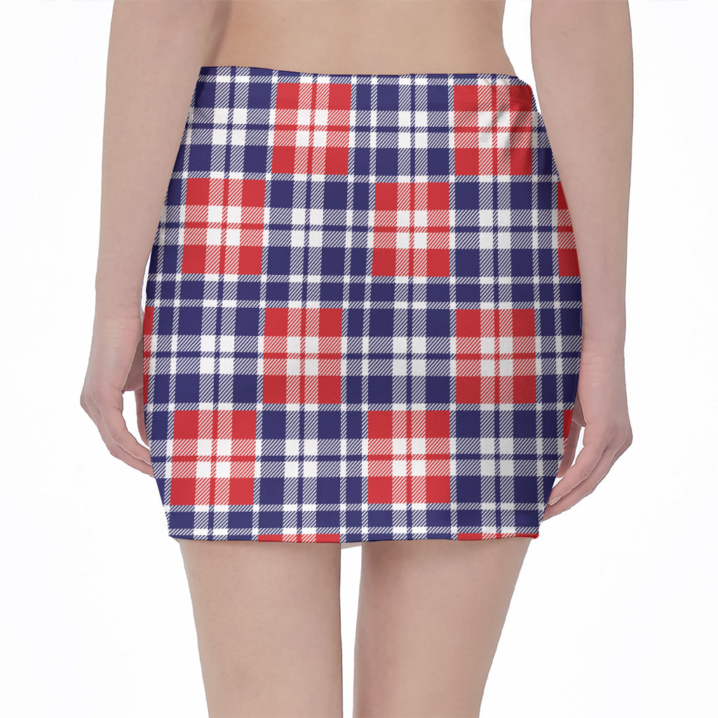 American Independence Day Plaid Print Pencil Mini Skirt