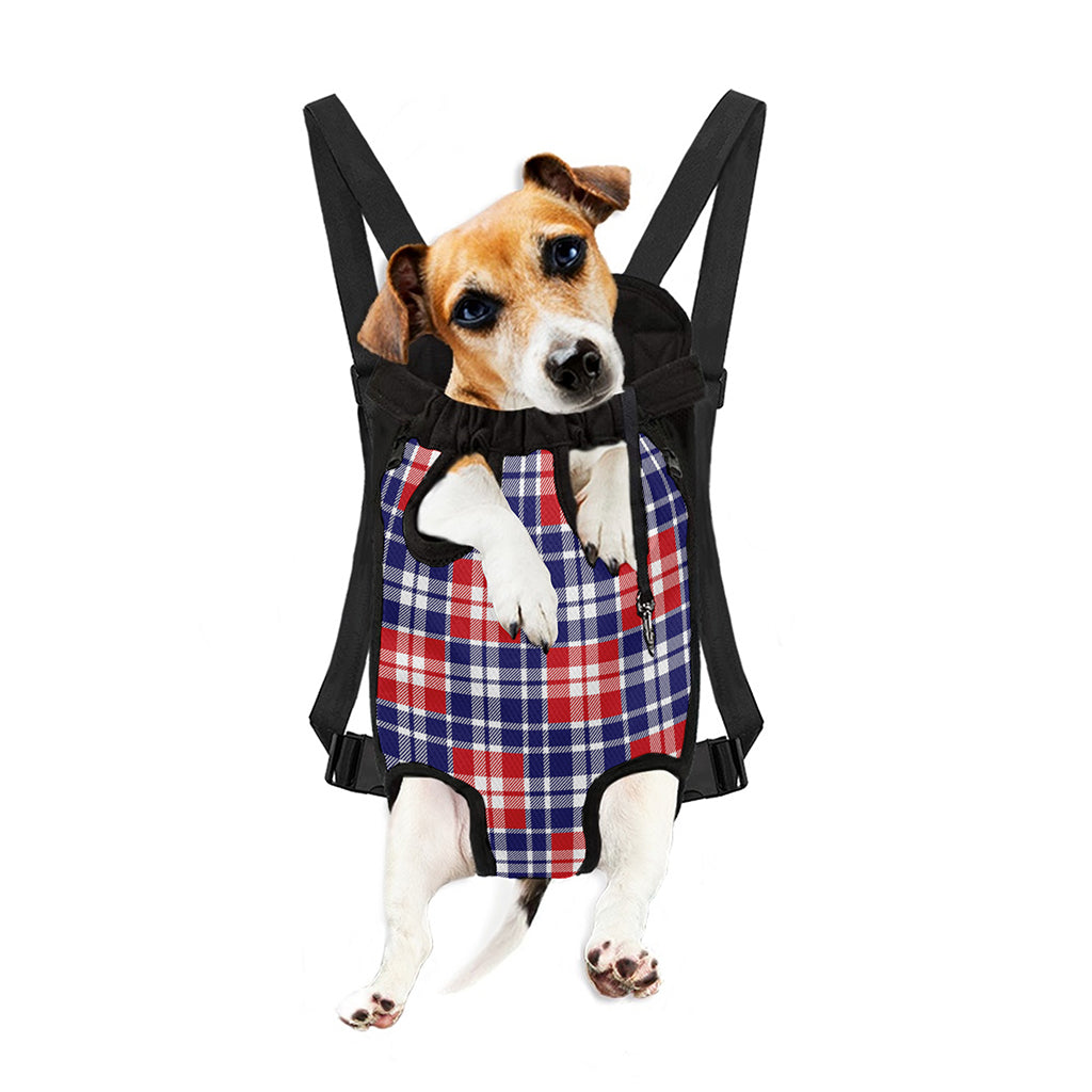 American Independence Day Plaid Print Pet Carrier Backpack