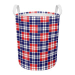 American Independence Day Plaid Print Round Laundry Basket