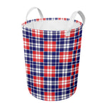 American Independence Day Plaid Print Round Laundry Basket
