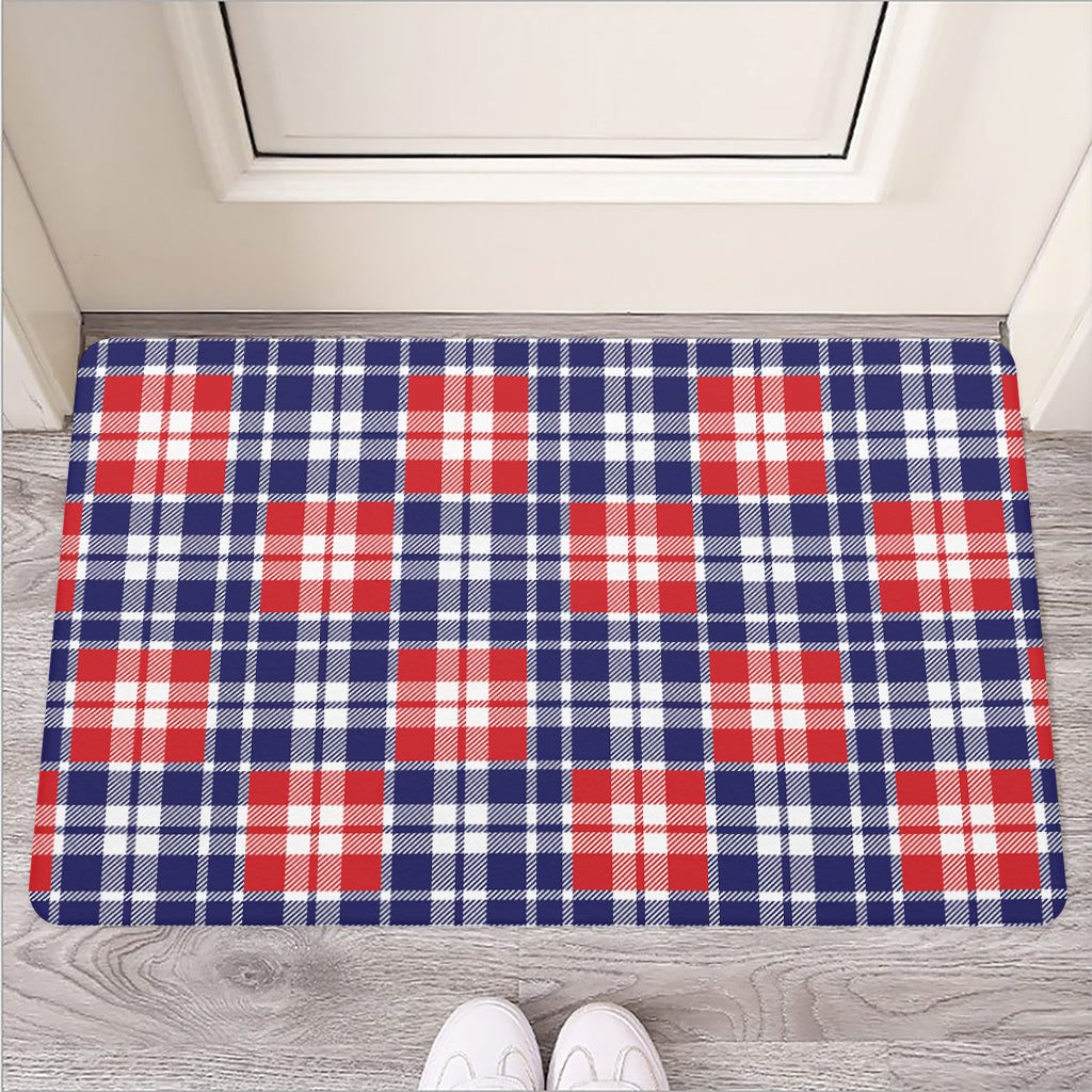 American Independence Day Plaid Print Rubber Doormat