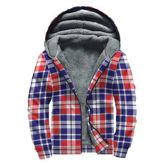 American Independence Day Plaid Print Sherpa Lined Zip Up Hoodie
