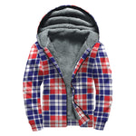 American Independence Day Plaid Print Sherpa Lined Zip Up Hoodie