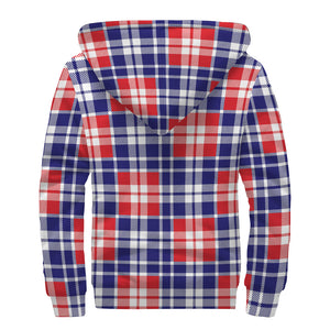 American Independence Day Plaid Print Sherpa Lined Zip Up Hoodie