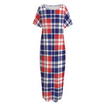 American Independence Day Plaid Print Short Sleeve Long Nightdress