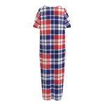 American Independence Day Plaid Print Short Sleeve Long Nightdress