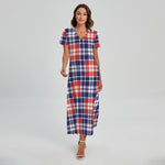 American Independence Day Plaid Print Short Sleeve Maxi Dress