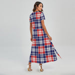 American Independence Day Plaid Print Short Sleeve Maxi Dress