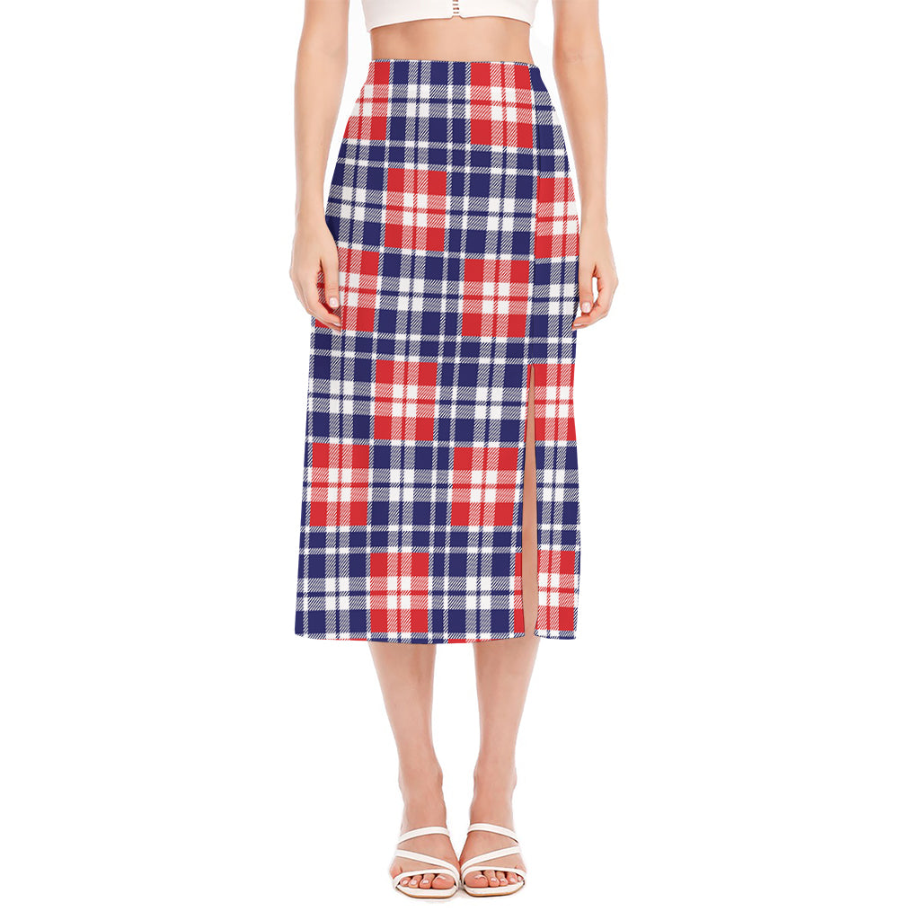 American Independence Day Plaid Print Side Slit Midi Skirt