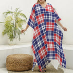 American Independence Day Plaid Print Silk V-Neck Kaftan Dress