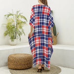 American Independence Day Plaid Print Silk V-Neck Kaftan Dress