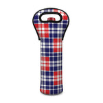 American Independence Day Plaid Print Single Neoprene Wine Tote