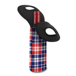 American Independence Day Plaid Print Single Neoprene Wine Tote