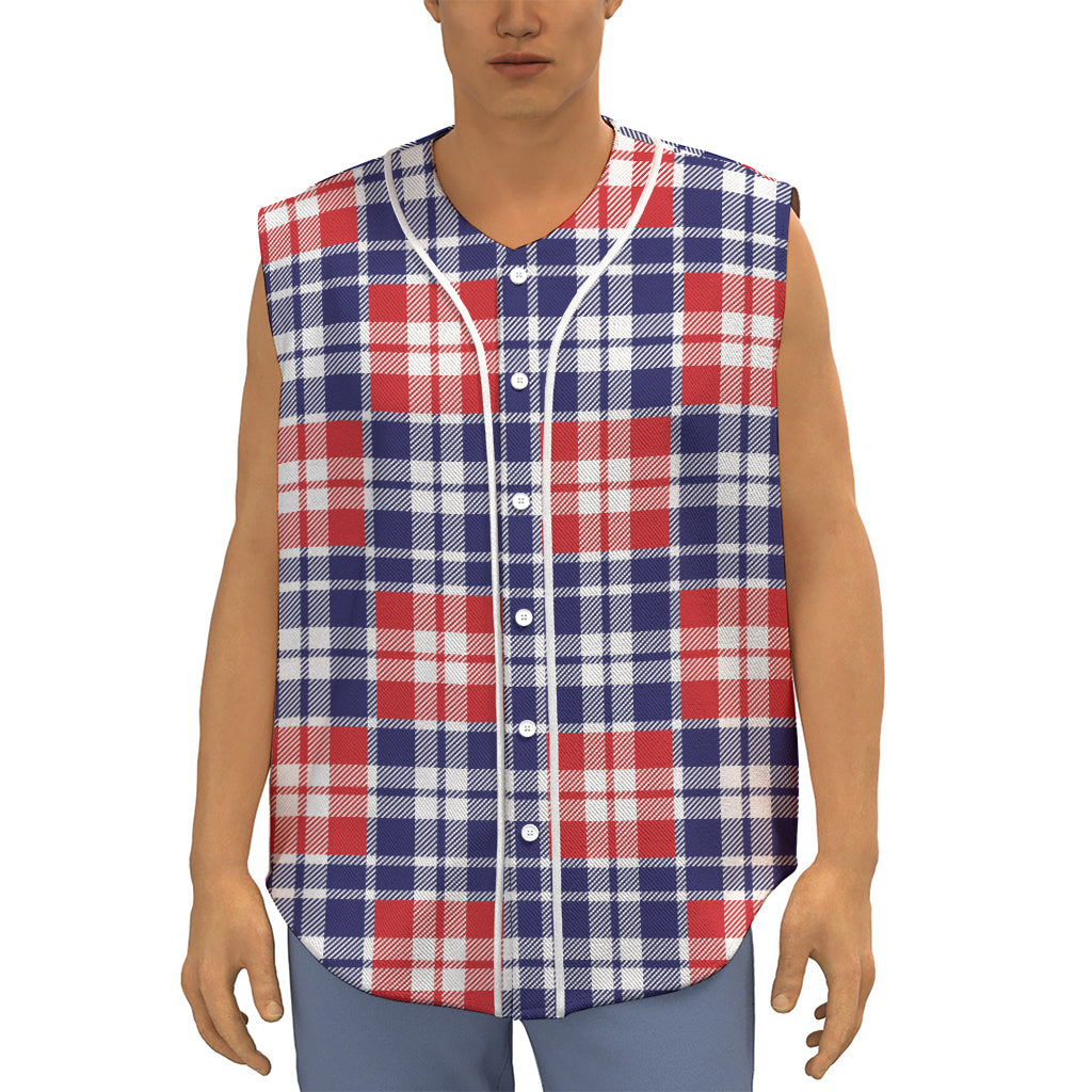 American Independence Day Plaid Print Sleeveless Baseball Jersey