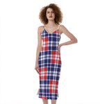 American Independence Day Plaid Print Slim Fit Midi Cami Dress