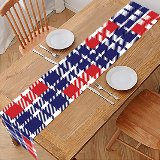 American Independence Day Plaid Print Table Runner