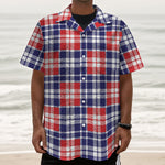 American Independence Day Plaid Print Textured Short Sleeve Shirt