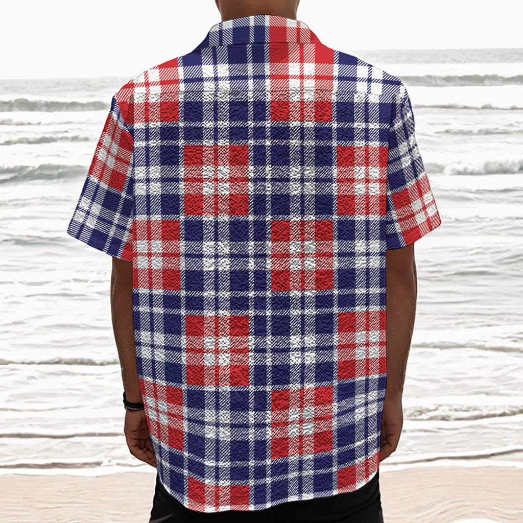 American Independence Day Plaid Print Textured Short Sleeve Shirt