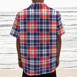 American Independence Day Plaid Print Textured Short Sleeve Shirt