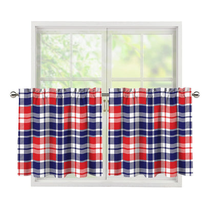American Independence Day Plaid Print Tier Curtains