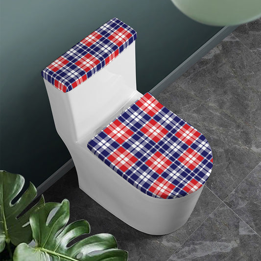 American Independence Day Plaid Print Toilet Lid And Tank Cover Set
