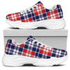 American Independence Day Plaid Print White Chunky Shoes