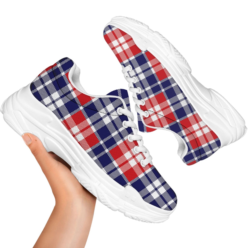 American Independence Day Plaid Print White Chunky Shoes