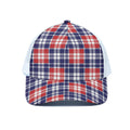 American Independence Day Plaid Print White Mesh Trucker Hat