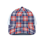 American Independence Day Plaid Print White Mesh Trucker Cap