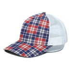 American Independence Day Plaid Print White Mesh Trucker Cap