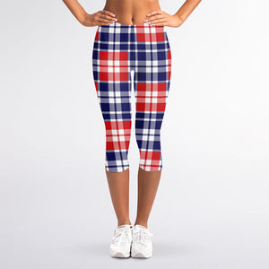 American Independence Day Plaid Print Women's Capri Leggings