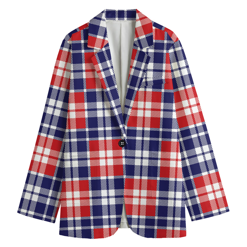 American Independence Day Plaid Print Women's Cotton Blazer