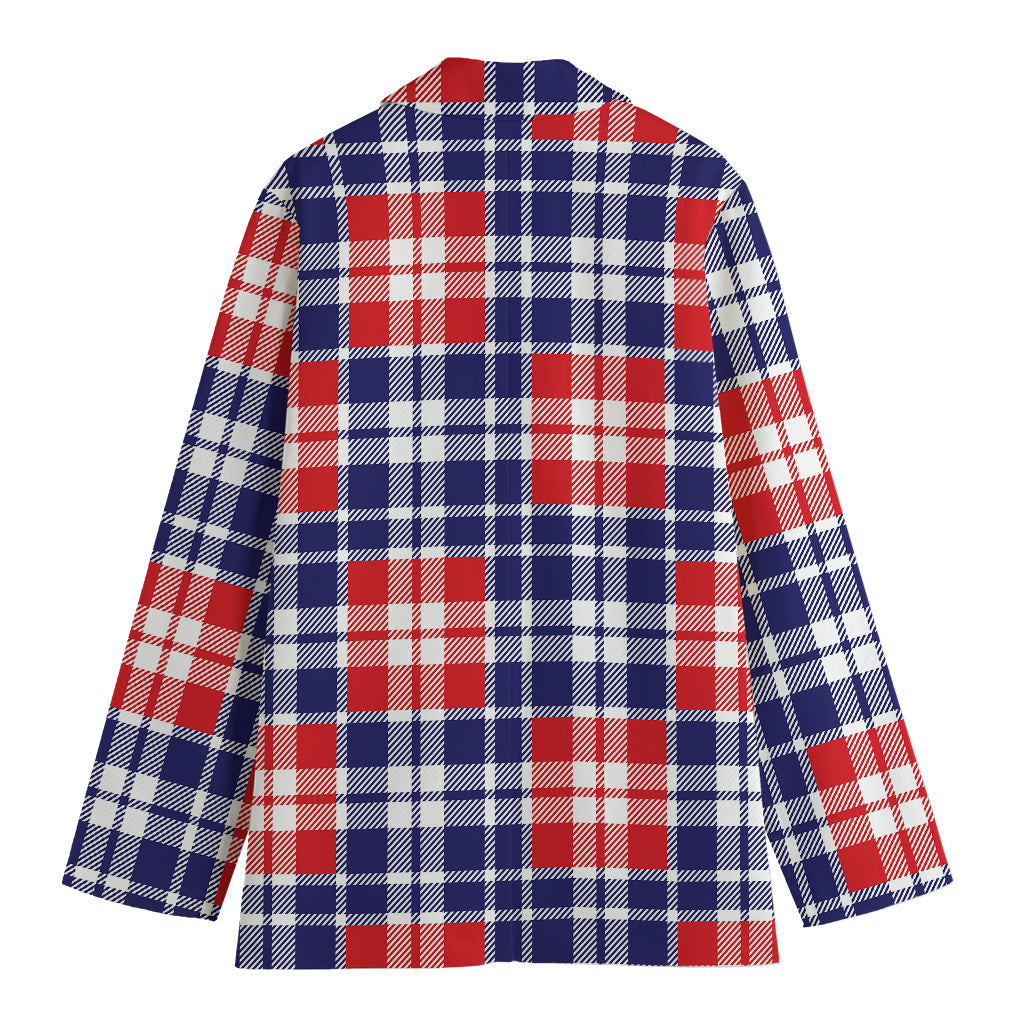 American Independence Day Plaid Print Women's Cotton Blazer