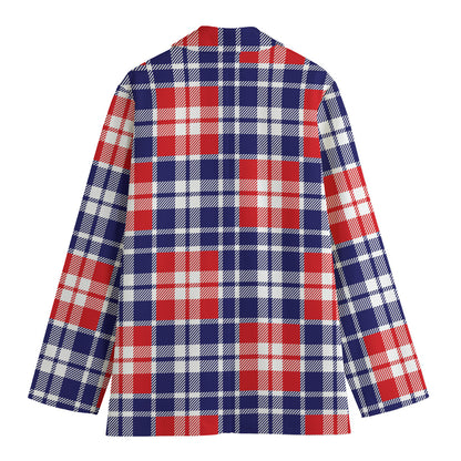 American Independence Day Plaid Print Women's Cotton Blazer