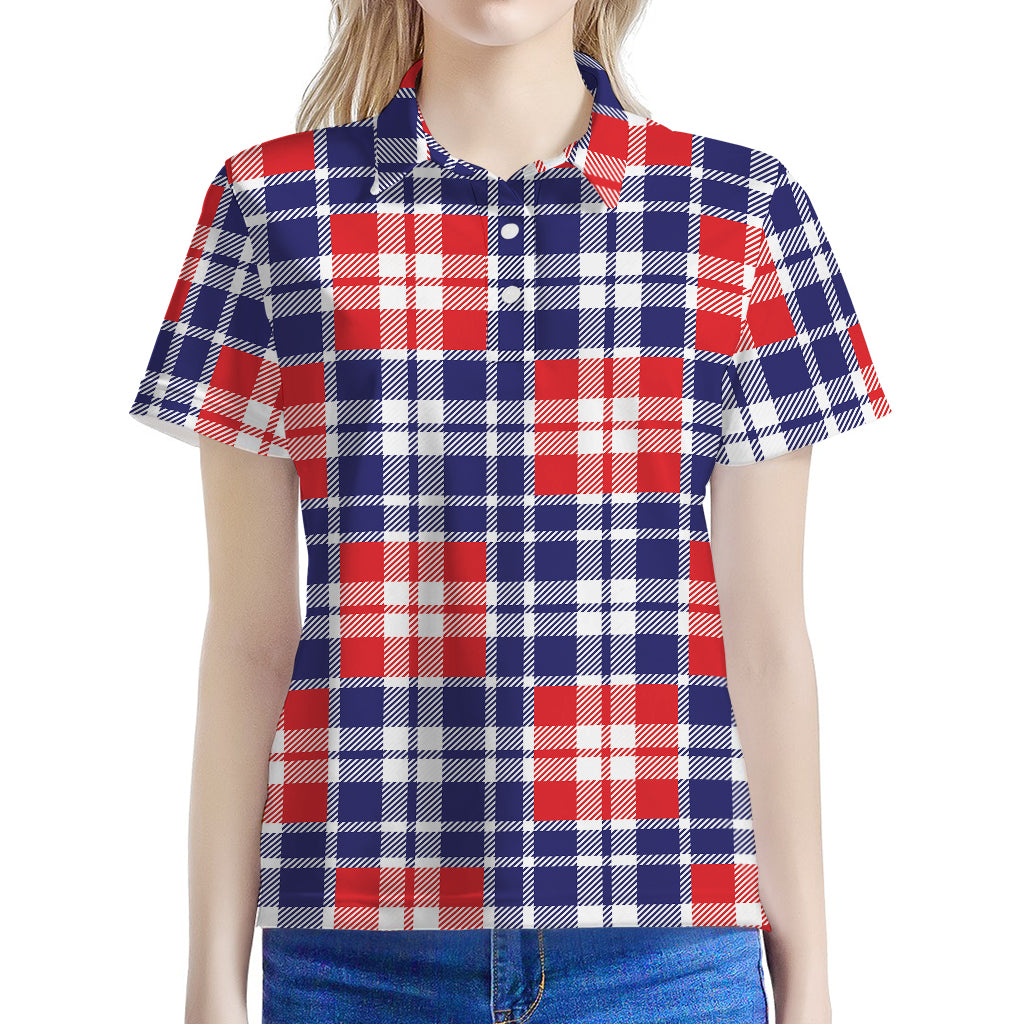 American Independence Day Plaid Print Women's Polo Shirt