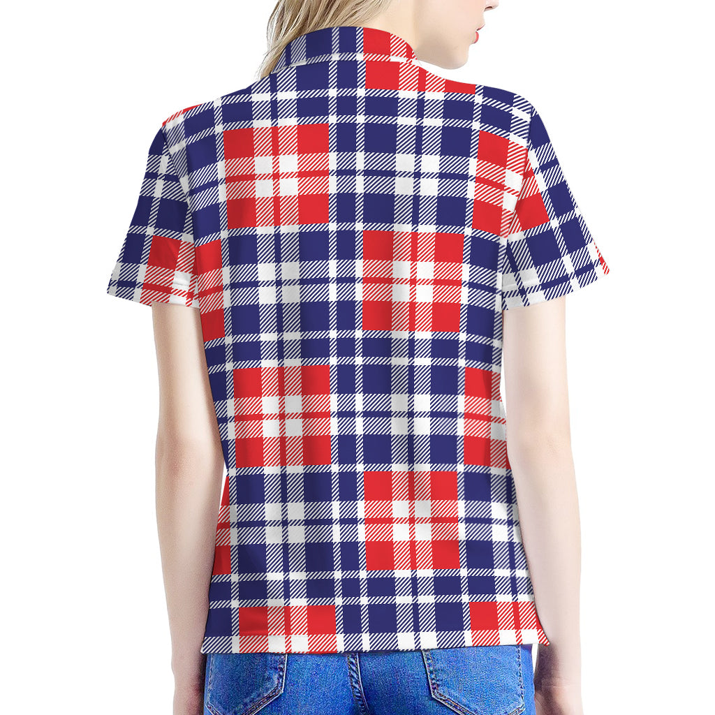 American Independence Day Plaid Print Women's Polo Shirt