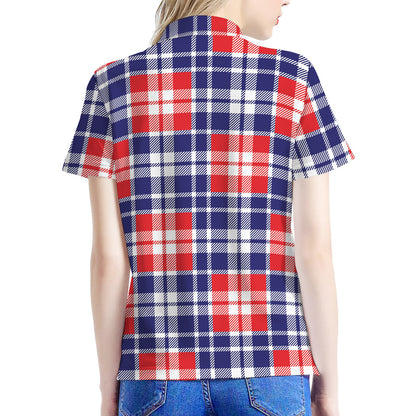 American Independence Day Plaid Print Women's Polo Shirt