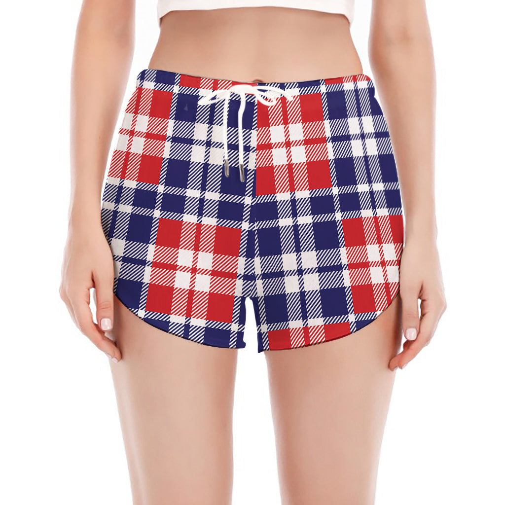 American Independence Day Plaid Print Women's Split Running Shorts