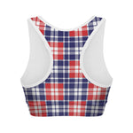 American Independence Day Plaid Print Women's Sports Bra