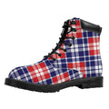 American Independence Day Plaid Print Padded Collar Lace Up Boots