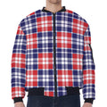 American Independence Day Plaid Print Zip Sleeve Bomber Jacket