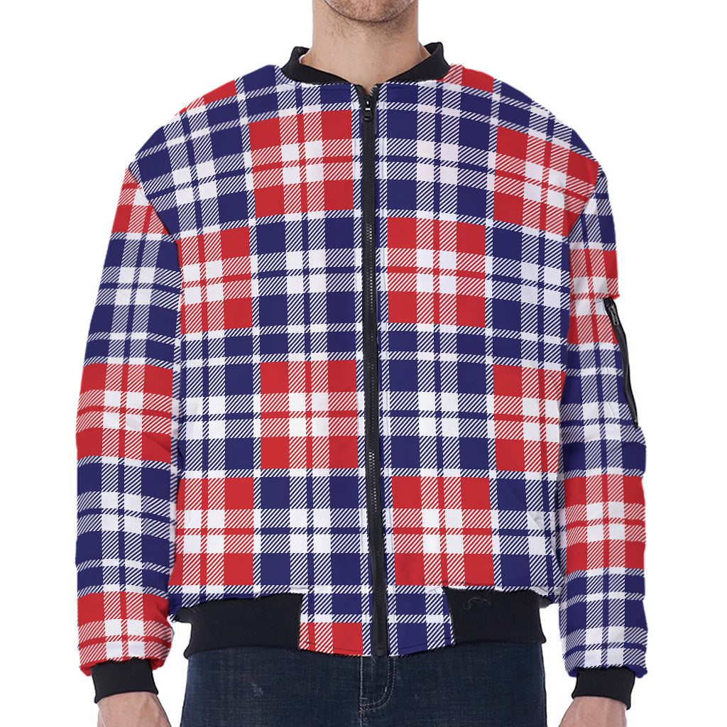 American Independence Day Plaid Print Zip Sleeve Bomber Jacket