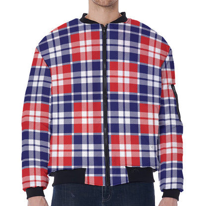 American Independence Day Plaid Print Zip Sleeve Bomber Jacket