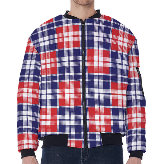 American Independence Day Plaid Print Zip Sleeve Bomber Jacket