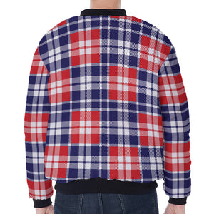 American Independence Day Plaid Print Zip Sleeve Bomber Jacket