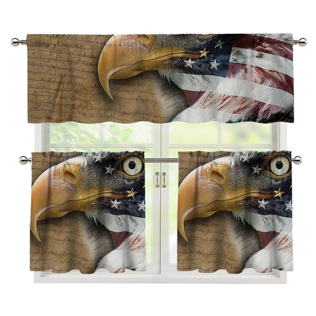 American Land Of Liberty Print 3 Piece Kitchen Curtains